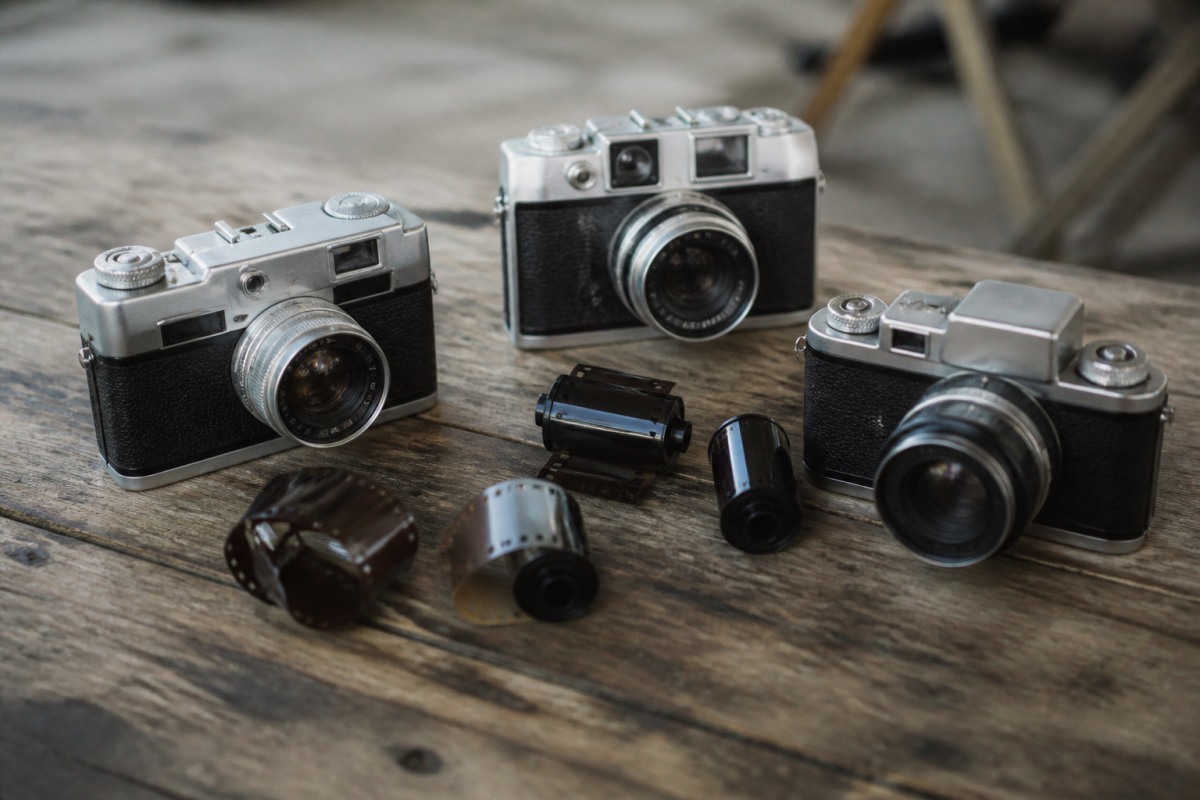Appareils photo argentiques anciens avec films en bobine